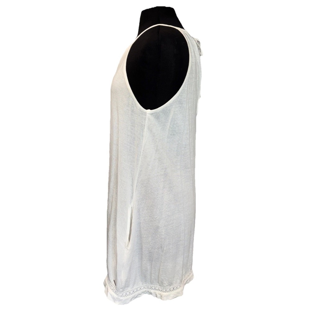 Roxy Halter Swing‎ Dress Cover Up Women SZ M Ivory Pockets Crochet Boho Hippie - Picture 6 of 13